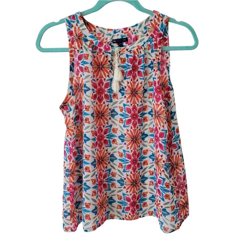 GAP Multicolor Floral Tank Top Women Small Boho Tassel Sleeveless‎ Blouse